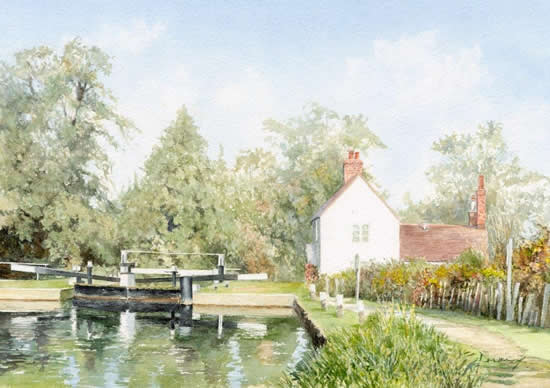 Triggs Lock House near Send - Surrey Scenes Art Gallery Painting