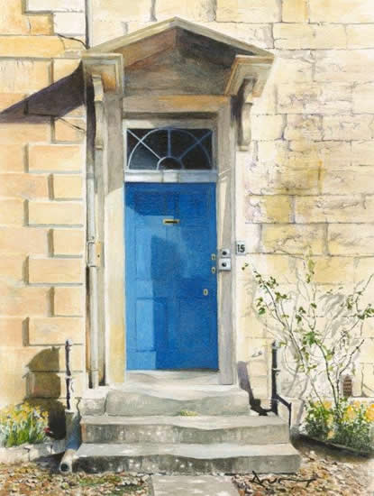 Blue Door Watercolour Painting - Fine Art Prints - Woking Surrey Artist David Drury