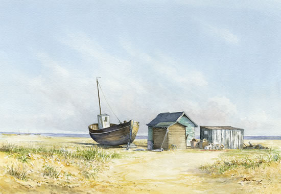 Beached - Dungeness Beach - Painting by Surrey Artist David Drury