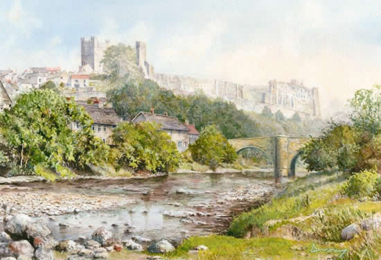 Richmond Castle North Yorkshire from the River Swale - Prints Of Painting Drury Art Gallery