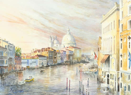 Venetian Sunset - Grand Canal - Venice Art Gallery - FIne Art Prints of Watercolour Painting for Sale